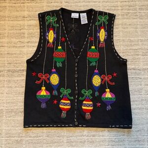 Vintage Bobbie Brooks Festive Holiday Vest Ornements Ugly Sweater